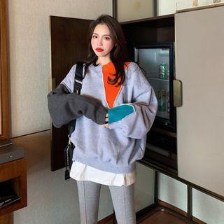 Long-sleeve Color Block Sweatshirt As Shown In Figure - One Size