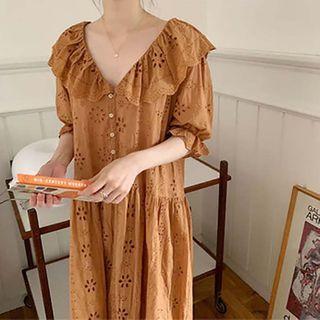 Collared Pineforated Loose Fit Dress