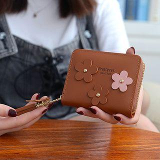 Floral Appliqued Zipper Wallet