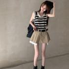 Striped Tank Top + Panel Pleated Mini Skirt