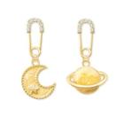 Non-matching Rhinestone Moon & Planet Dangle Earring