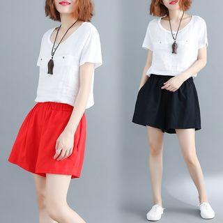 Elastic Waist Linen Shorts