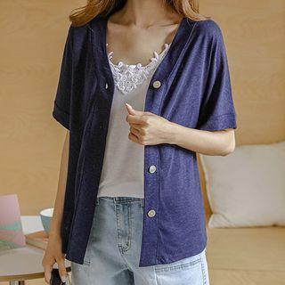 V-neck Dolman-sleeve Linen Cardigan