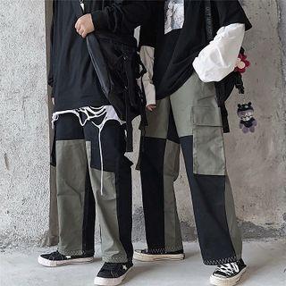Color-block High-waist Loose-fit Straight Fit Cargo Pants