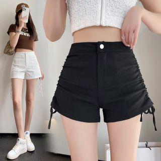 High Waist Plain Drawstring A-line Shorts