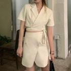 Short-sleeve Tied Cropped Blazer / Mini Skirt
