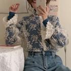 Bell-sleeve Lace Top / Turtleneck Long-sleeve Top