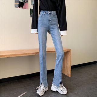 High Waist Slit Boot Cut Jeans