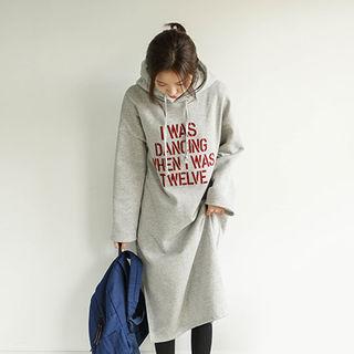 Letter-printed Long Hoodie Dress