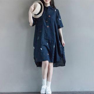 Elbow-sleeve Linen Dress