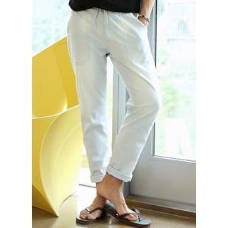 Band-waist Washed Tapered Jeans