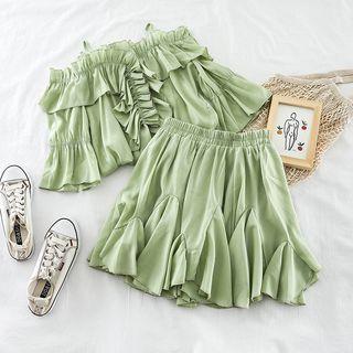 Set: Ruffle-trim Top + High-waist Chiffon Skirt