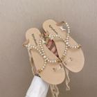 Faux Pearl Lace Up Toe-ring Sandals