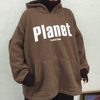 Fleece-lining Lettering Mock Two-piece Turtleneck Hoodie