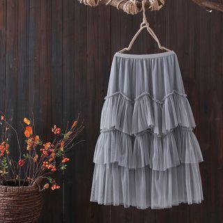 Plain Mesh Layered Skirt