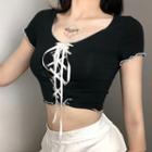 Short-sleeve Lace-up Front Crop Top
