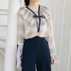 Plaid Bow Accent Blouse As Shown In Figure - One Size