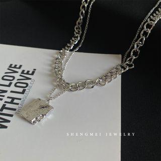 Square Pendant Layered Necklace Silver - One Size
