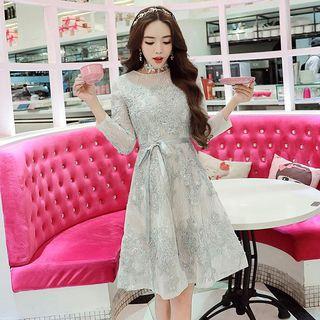 Crochet Applique Lace Long Sleeve Dress