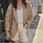 Long-sleeve Plain Single Breasted Linen Blazer