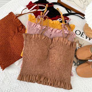 Ruffle-trim Smocked Crop Top In 7 Colors
