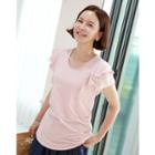 Frill-shoulder Lace-sleeve Top