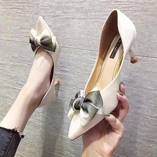Ribbon Satin Kitten Heel Pumps