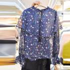 Floral Print Chiffon Blouse Blue - One Size