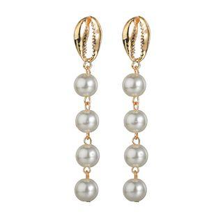 Alloy Shell Faux Pearl Dangle Earring Gold - One Size