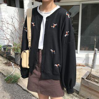 Dog Embroidered Button Jacket