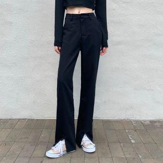 Long-sleeve T-shirt / Slit Wide Leg Dress Pants