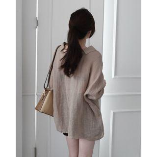 Drop-shoulder Sheer Linen Shirt