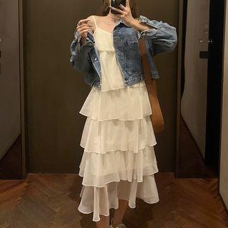 Spaghetti Strap Midi Tiered Dress Off-white - One Size
