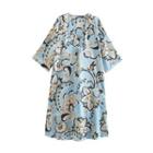 3/4-sleeve V-neck Printed Midi Dress