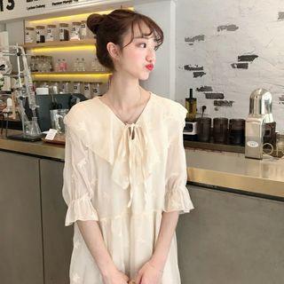 Butterfly Long-sleeve Loose-fit Dress Almond - One Size