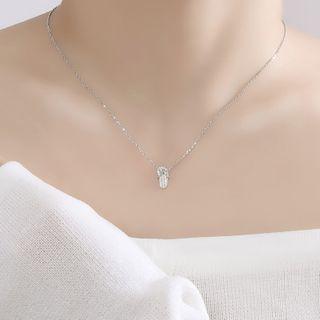 925 Sterling Silver Rhinestone Flip-flops Pendant Necklace Flip-flops Necklace - One Size
