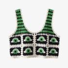 Color Block Crochet Crop Tank Top Green & Black & White - One Size
