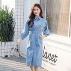 3/4-sleeve Denim Shirt Dress