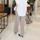 Band-waist Wide-leg Pants Dark Beige - One Size