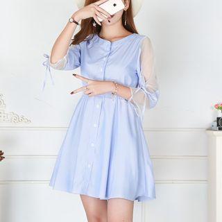 3/4-sleeve Striped A-line Mini Dress