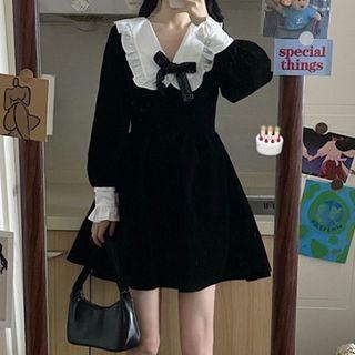 Long-sleeve Doll-collar Mini A-line Dress