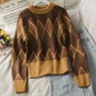 Argyle Loose-fit Sweater Brown - One Size