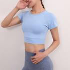 Short-sleeve Lettering Print Cropped Sports Top