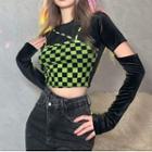 Long-sleeve Checkerboard Panel Top