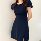Plain Cutout-back Mini A-line Dress