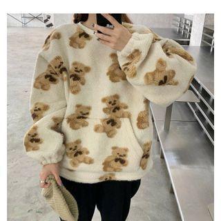 Bear Print Faux Shearling Pullover
