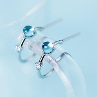 925 Sterling Silver Beaded Hoop Earring As Shown In Figure - One Size