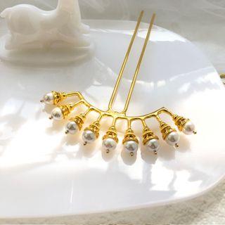 Faux Pearl Hair Stick Gold - One Size