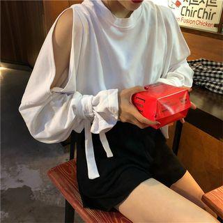 Plain Cutout Long-sleeve Loose-fit Sweatshirt