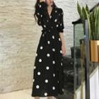 Dot V-neck Short-sleeve Dress As Shown In Figure - One Size
